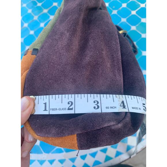 VINTAGE SUEDE PATCHWORK WHIPSTITCHED LEATHER SHOULDER BAG - Picture 7 of 8